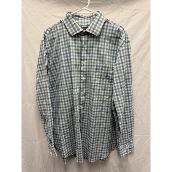 Van Heusen Other - Van Heusen Mens Button Down Shirt XL Green Blue White Plaid Classic Fit Cotton